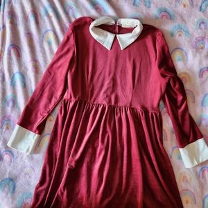 Velvet dress in burgandy and white by Spadehill size 2x.